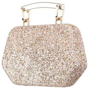 Geometric Glitter Minaudiere with Handle - PLATINO